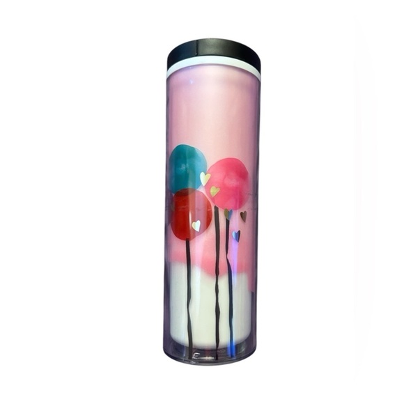 STARBUCKS Tumbler Cold Cup 16 oz Pink Balloon Heart Valentine Day No Tag - Picture 2 of 4
